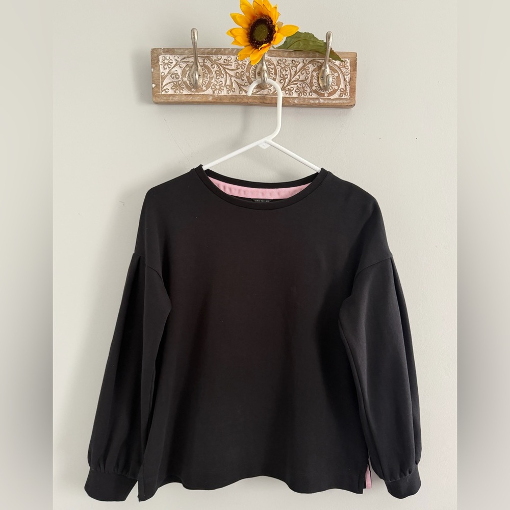 ANN TAYLOR Black Crewneck Sweater Balloon Sleeve Knit Top - Size Medium